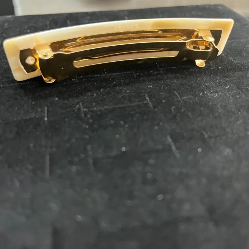 France Luxe Rectangular Barrette Alba Cream Gold Tone 3.5”